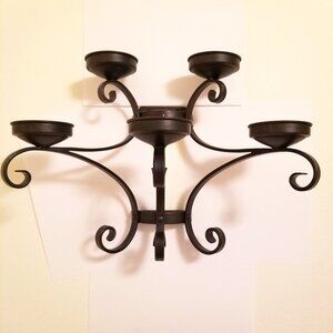 Vintage Wrought Iron Metal Hanging Wall Sconce with Scrolls for 3" Candles